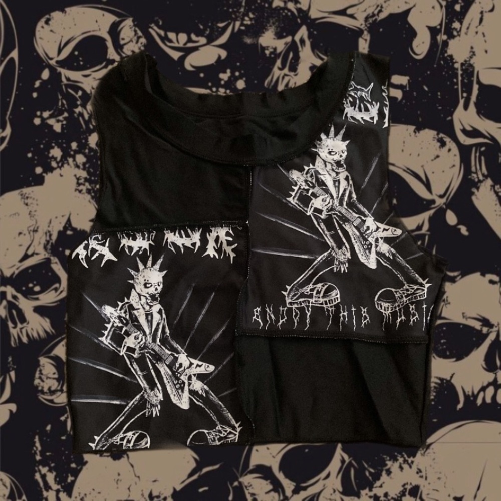 ⭐️ Romwe ⭐️ Black Tank Top With Punk Rock Skeletons